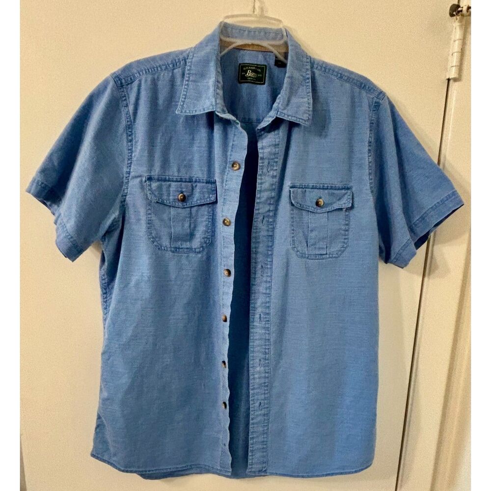Bass of Maine USA Mens Medium 100% Cotton Denim Short Sleeve Button Front Shirt